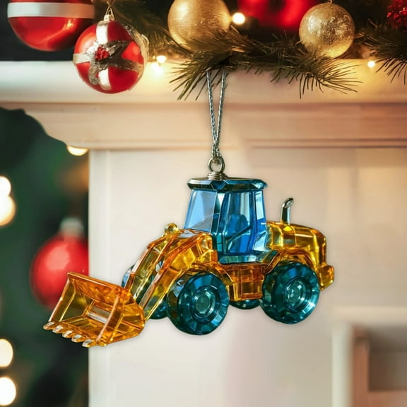 Flat Acrylic Bulldozer Excavator Ornament – 2D Construction Christmas Tags, Cute Tree Pendant for Wreath Garland Holiday Gift