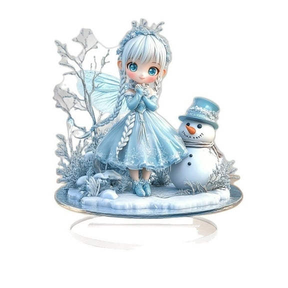 Flat Acrylic Christmas Tree and Snowman Decorations – Minimalist Holiday Desktop Display for Home or Office, Laser-Cut Tabletop Winter Décor Set