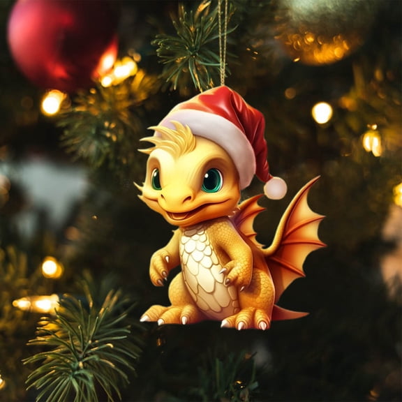 Flat Acrylic Dragon Shaped Christmas Ornament, Cute Hanging Pendant for Xmas Tree Car Home Indoor Party Decor