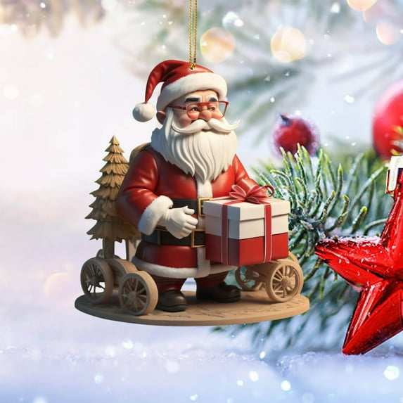 Flat Acrylic Santa Claus Hanging Ornament, Exquisite Engraved Christmas Tree Pendant,Santa Claus Pendant,High-Transparency, Waterproof, Tool-Free Hanging With Ribbon