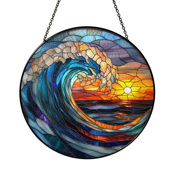 Flat Acrylic Sea Wave Suncatcher Window Decor, Flowing Ocean Art Hanging Home Accent