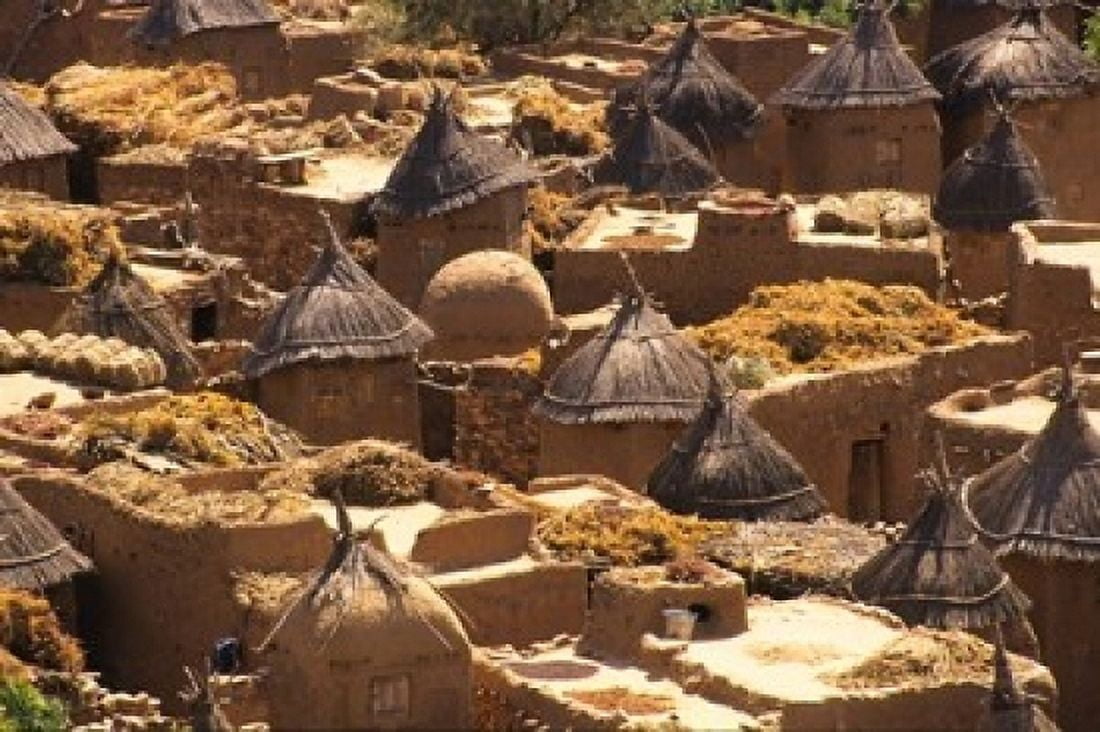 Flat And Conical Roofs Village of Songo Dogon Country Mali West Africa Canvas Art - Ellen Clark DanitaDelimont (17 x 11)