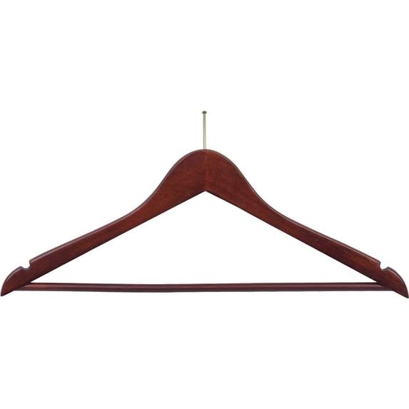Flat Anti-Theft Sui Hanger with Walnut Finish and P-Nail, (Box of 100) Security Hangers with Solid Wood Bar for Retail and Hospitality