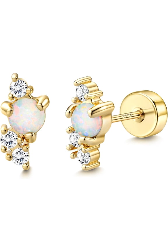 Flat Back Earrings Genuine Sterling Silver - Fine Gold Earrings For Women - Stud Earrings for Women Hypoallergenic - Tragus Conch Helix Piercing Jewellery Gold[e774]