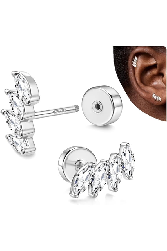 Flat Back Earrings for Women Sterling Silver Post Stud Earrings Cartilage Tragus Helix Piercing Jewelry Earring for Multiple Piercing Dainty 18K Gold Plated Flatback Stud Earrings[h8810]