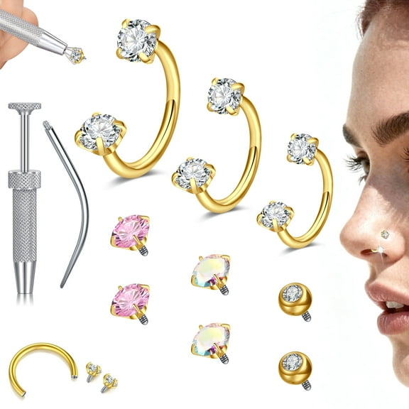 Flat Back Helix Cartilage Earring Horseshoe Nose Ring Piercing Taper Threadless Jewelry Changing Tool Internal Threaded Piercing Taper Insertion Threader Tool Labret Jewelry Lip Studs