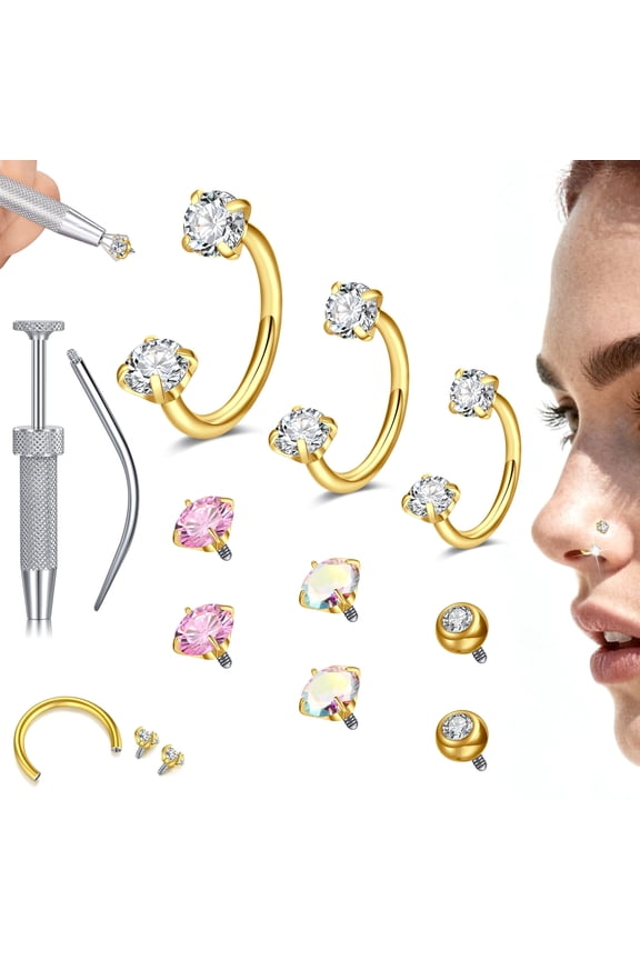 Flat Back Helix Cartilage Earring Horseshoe Nose Ring Piercing Taper Threadless Jewelry Changing Tool Internal Threaded Piercing Taper Insertion Threader Tool Labret Jewelry Lip Studs