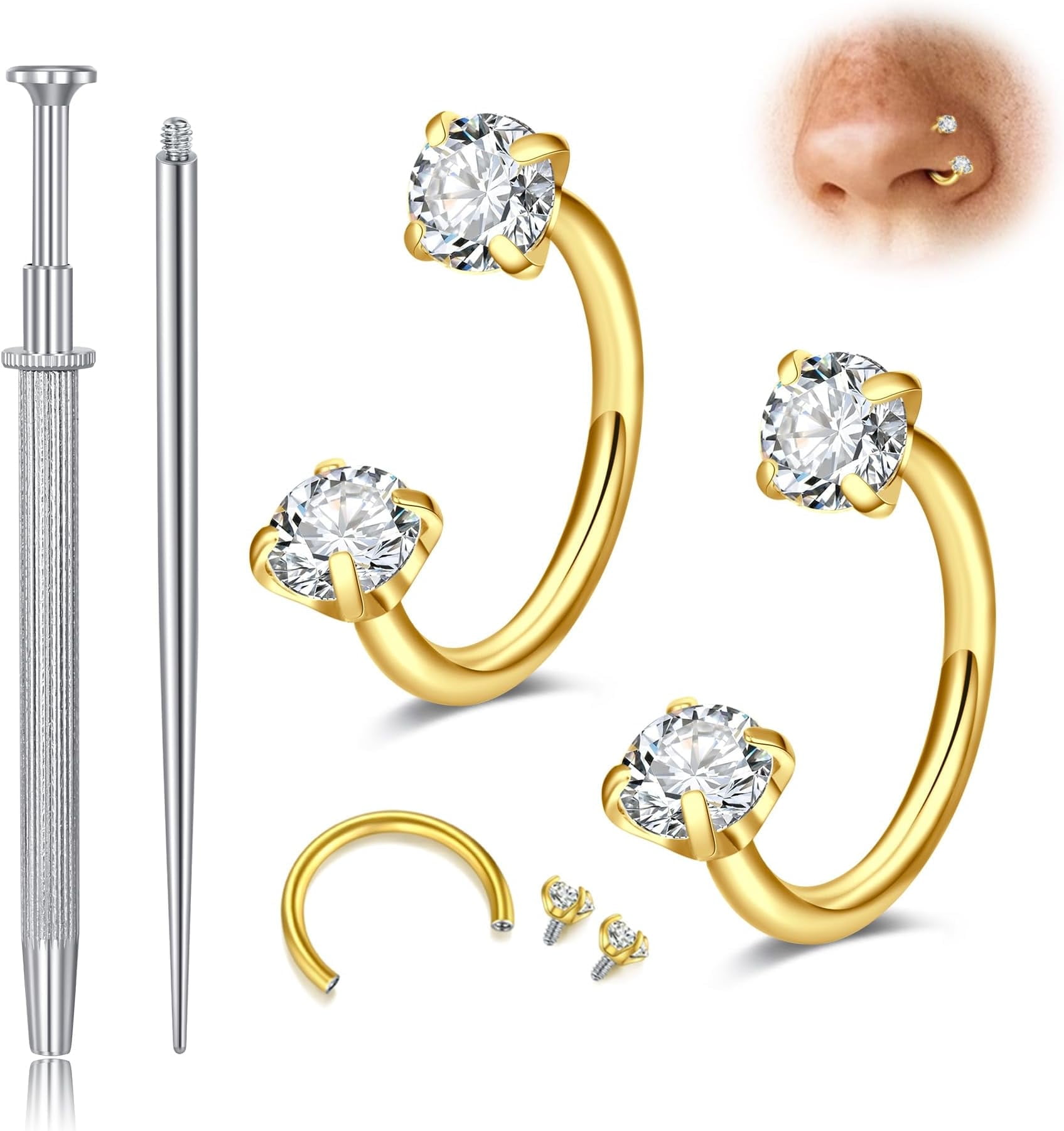 Flat Back Helix Cartilage Earring Horseshoe Nose Ring Piercing Taper ...