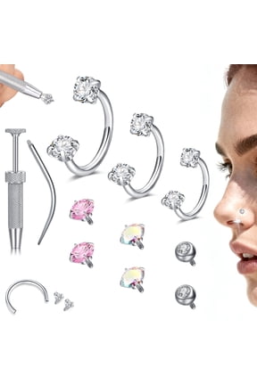 Horseshoe Nose Rings Hoops, 18G 6/7/8mm Internally Threaded Surgical Steel Cartilage Helix Tragus Earring Hoops Labret Lip Piercing