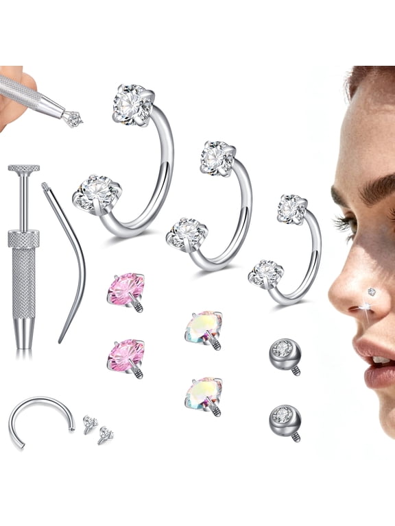 Horseshoe Nose Rings Hoops, 18G 6/7/8mm Internally Threaded Surgical Steel Cartilage Helix Tragus Earring Hoops Labret Lip Piercing