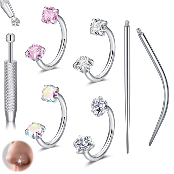 Horseshoe Nose Rings, 18G for Women Lip Hoops Half Hoop Earring Rook Daith Tragus Helix Piercing Jewelry Septum Rings,Gold and Silver Zirconia