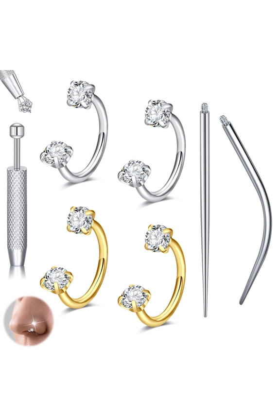 Flat Back Helix Cartilage Earring Horseshoe Nose Ring Piercing Taper Threadless Jewelry Changing Tool Internal Threaded Piercing Taper Insertion Threader Tool Labret Jewelry Lip Studs