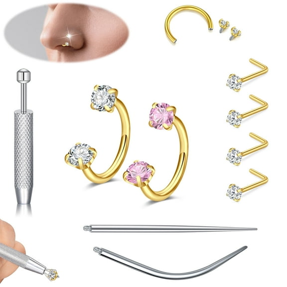 Flat Back Helix Cartilage Earring Horseshoe Nose Ring Piercing Taper Threadless Jewelry Changing Tool Internal Threaded Piercing Taper Insertion Threader Tool Labret Jewelry Lip Studs