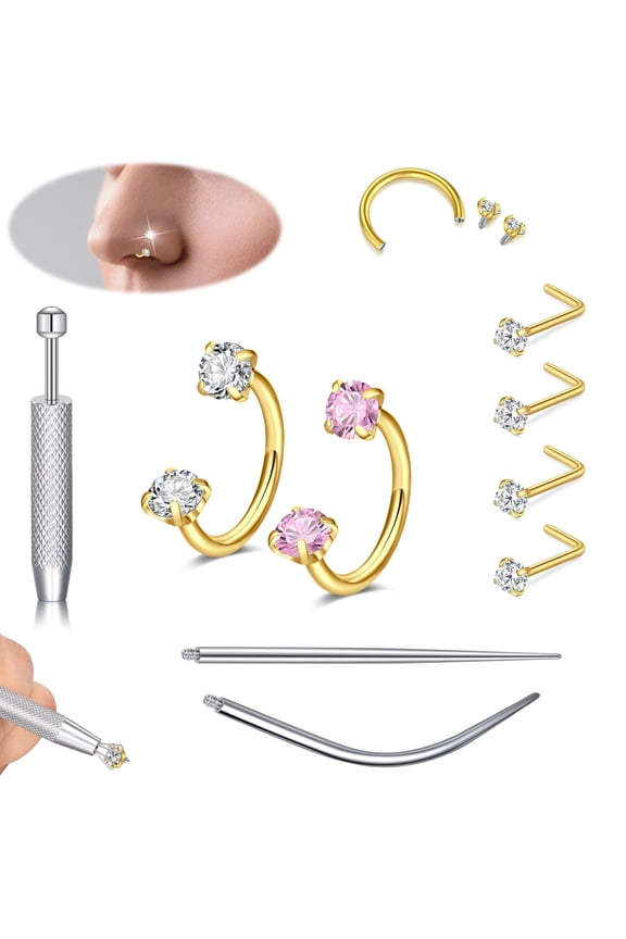 Flat Back Helix Cartilage Earring Horseshoe Nose Ring Piercing Taper Threadless Jewelry Changing Tool Internal Threaded Piercing Taper Insertion Threader Tool Labret Jewelry Lip Studs