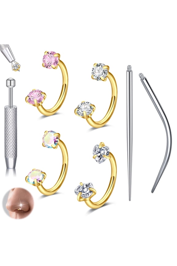 Horseshoe Nose Rings, 18G for Women Lip Hoops Half Hoop Earring Rook Daith Tragus Helix Piercing Jewelry Septum Rings,Gold and Silver Zirconia