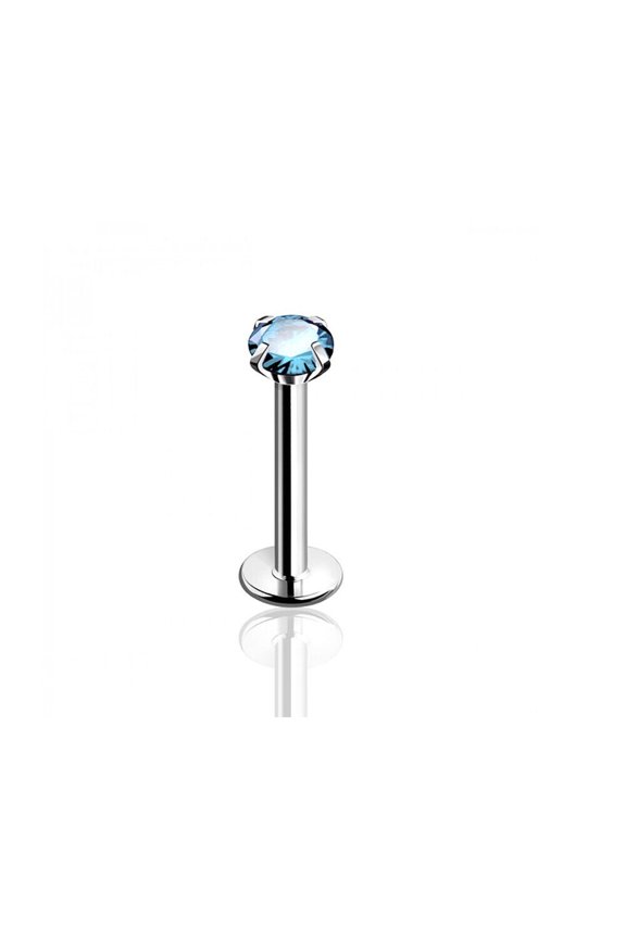 Flat Back Labret internally threaded Surgical steel Prong setting CZ jewel 16G