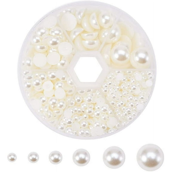 Flat Back Pearl Beads 690pcs 6 Sizes Beige Craft Pearl Cabochons Half Pearls Loose Beads Gem for Nails Cup Shoes Wedding Dress Scrapbooking Diamond Phone Nail Art Making 4/5/6/8/10/12mm Beige 1box