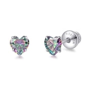 Flat Back Screw Back CZ Stud Earrings, Heart Cubic Zirconia Earrings Stud for Helix Cartilage Tragus Earlobe Piercing for Women Men