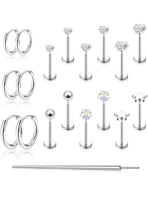 Flat Back Stud Earrings Cartilage Earrings for Women Men Hypoallergenic Threadless Flat Back Earring Surgical Steel Earring Tragus Helix Labret Lip Medusa Conch Body Piercing Jewelry