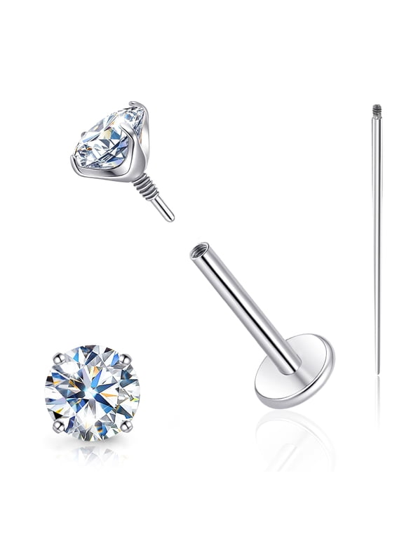 Flat Back Stud Earrings for Women Men Helix Tragus Nose Piercing Jewelry Hypoallergenic Titanium Internal Thread Flatback Stud for Lip Labret Cartilage Conch Piercing Jewelry