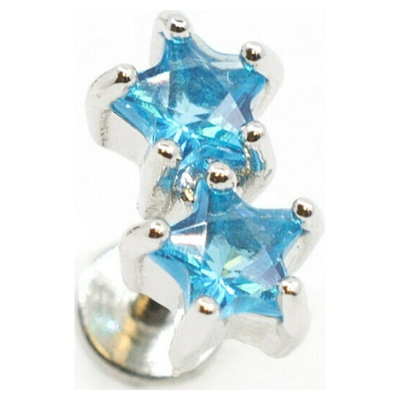 Flat Back Studs Internally Threaded Surgical Steel 16g with Twin CZ Star Top