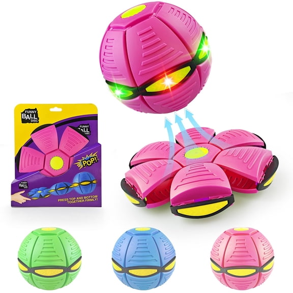 Flat Ball Disc Toy, 2-in-1 Transforming Bouncing Ball with Colorful LED Lights, Pop-Up Flying Disc for Indoor and Outdoor Games