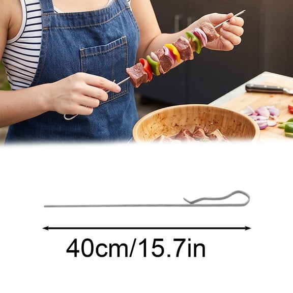 Flat Barbecue Skewers with Hook, Stainless Steel Grilling Forks for Outdoor Cooking Accessories ,Anti- BBQ Skewers for Home and Outdoor Use, 40cm