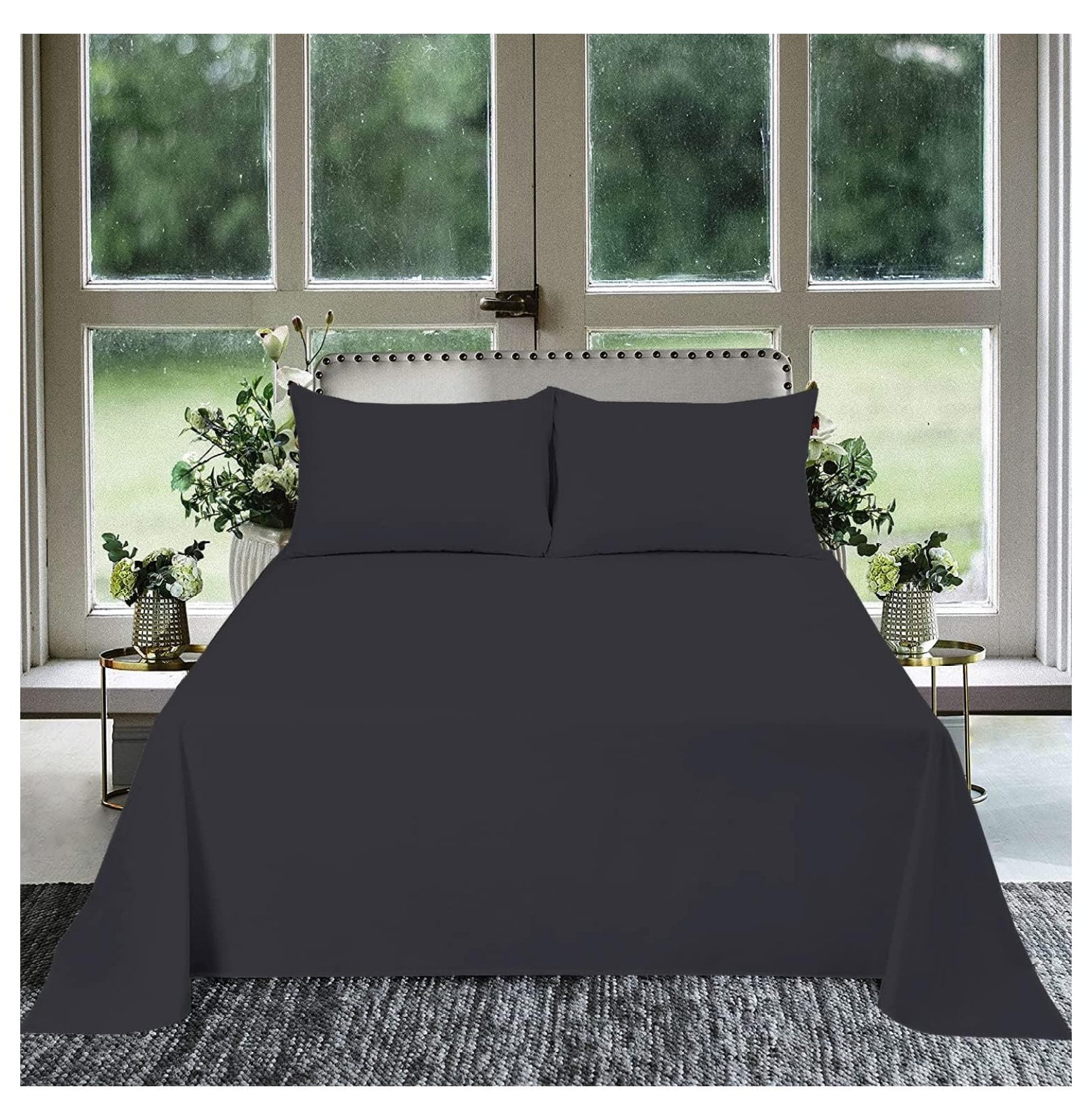 Flat Bed Sheet Egyptian Cotton [ Black Solid Queen Size] Easy to