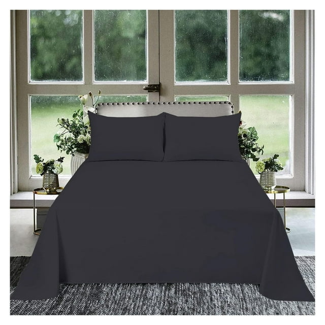 Flat Bed Sheet Egyptian Cotton [ Black Solid Queen Size] Easy to
