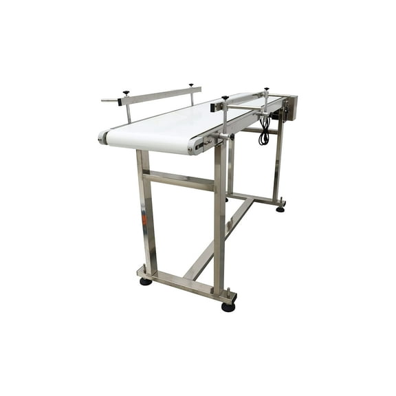 Flat Belt Conveyor Industrial Transport Equipment with Double Guardrails Stainless Steel Frame White PU 59"*11.8"