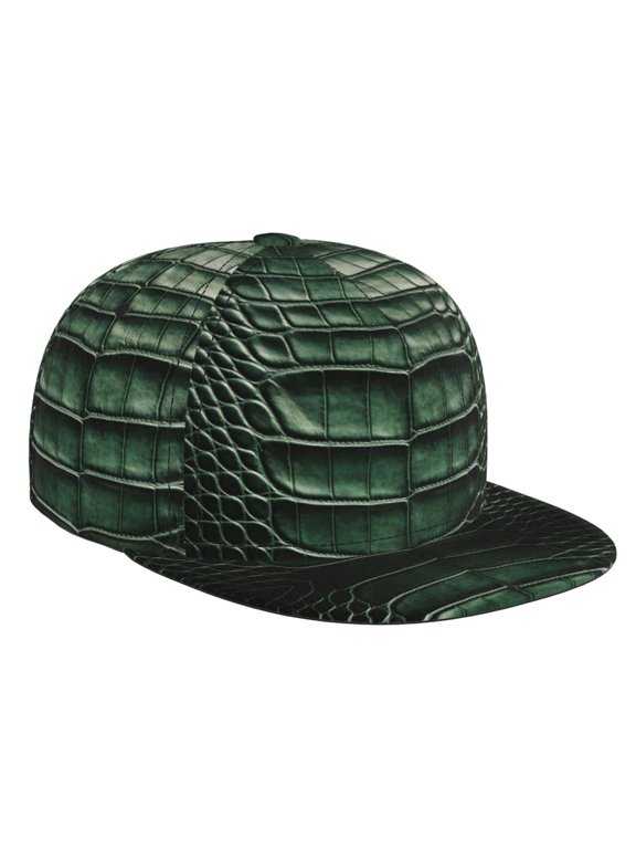 Flat Bill Baseball Cap Alligator Skin Seamless Green Texture Hip Hop Snapback Hat for Men Women