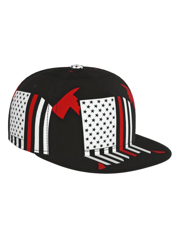 Flat Bill Baseball Cap Firefighter Red Line Flag Hip Hop Snapback Hat for Men Women