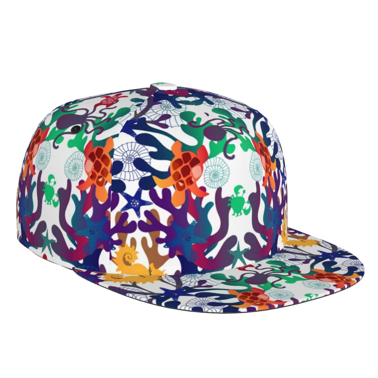 Flat Bill Baseball Cap - Starfish And Turtle Adjustable Snapback Hat ...