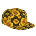 Flat Bill Baseball Cap Women Men, Aesthetic sunflower leaf black