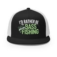 thumbnail image 1 of Flat Bill Fishing Hat – I'd Rather Be Bass Fishing – Funny Trucker Hat for Men – Lake Life Hat – Outdoor Adventure Gift – Fishing Gift for Anglers (Black/ White), 1 of 6
