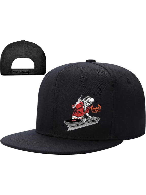 Flat Bill Hats for Men Skull Skeleton Snapback Hats for Men Fitted Adjustable Baseball Caps Black Cool Hip Hop caps