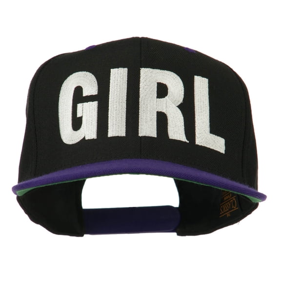 Flat Bill Hip Hop Casual Girl Embroidered Cap - Black Purple OSFM