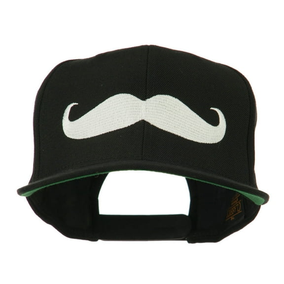 Flat Bill Mustache Embroidered Cap - Black OSFM