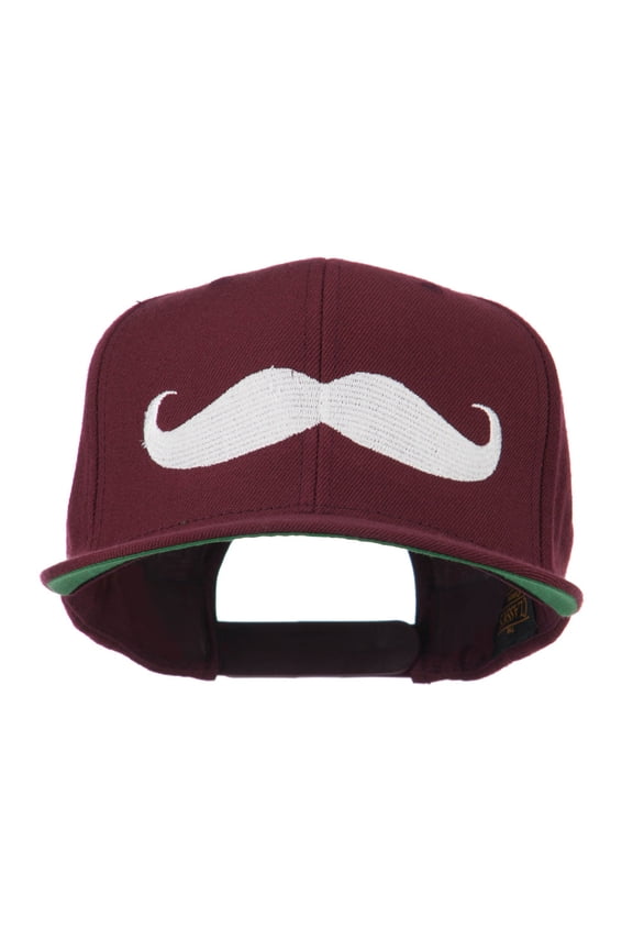 Flat Bill Mustache Embroidered Cap - Maroon OSFM