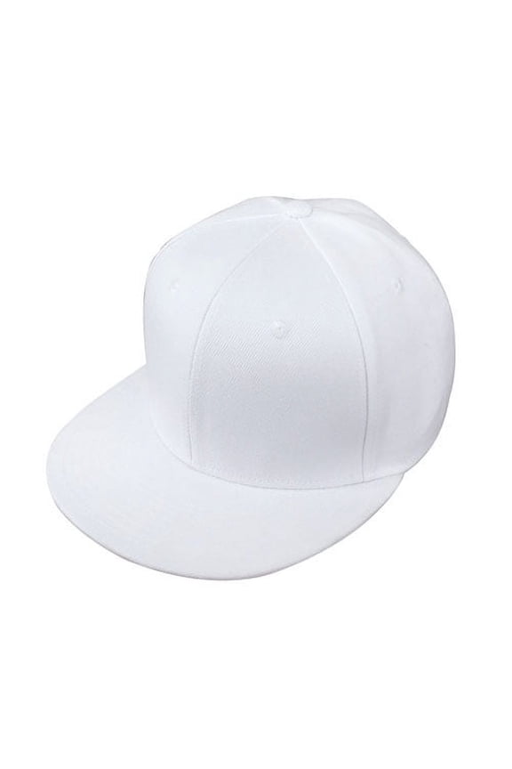 Flat Bill Polyester Cap, 6 Panel Adjustable Snap Hat for Travel, Work, Office, Summer - 6FBC_White