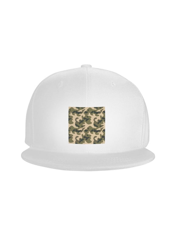 Flat Bill Snapback Hats for Men Women Army Camouflage Pattern Hip Hop Style Plain Baseball Cap Black