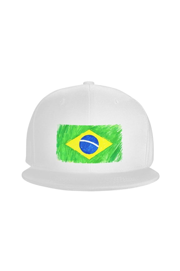 Flat Bill Snapback Hats for Men Women Art Brazilian Flag Hip Hop Style Plain Baseball Cap Black