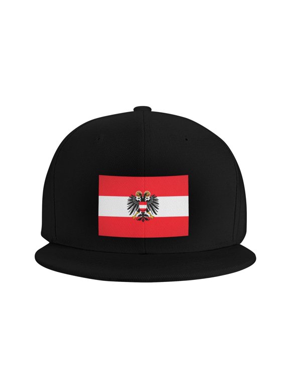 Flat Bill Snapback Hats for Men Women Austrian Flag Hip Hop Style Plain Baseball Cap Black