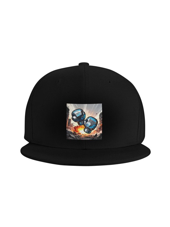 Flat Bill Snapback Hats for Men Women Boxing Gloves Hip Hop Style Plain Baseball Cap Black