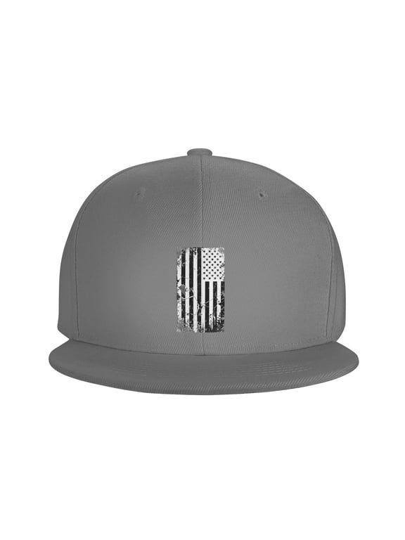 Flat Bill Snapback Hats for Men Women Distressed America Flag Hip Hop Style Plain Baseball Cap Gray