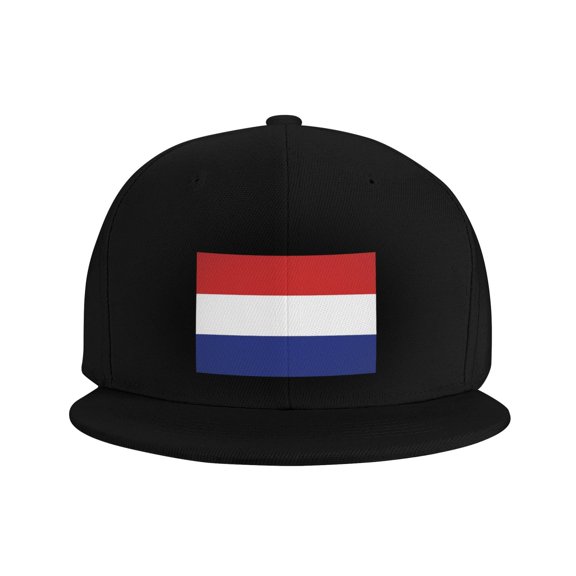 Flat Bill Snapback Hats for Men Women Dutch Flag Hip Hop Style Plain Baseball Cap Black