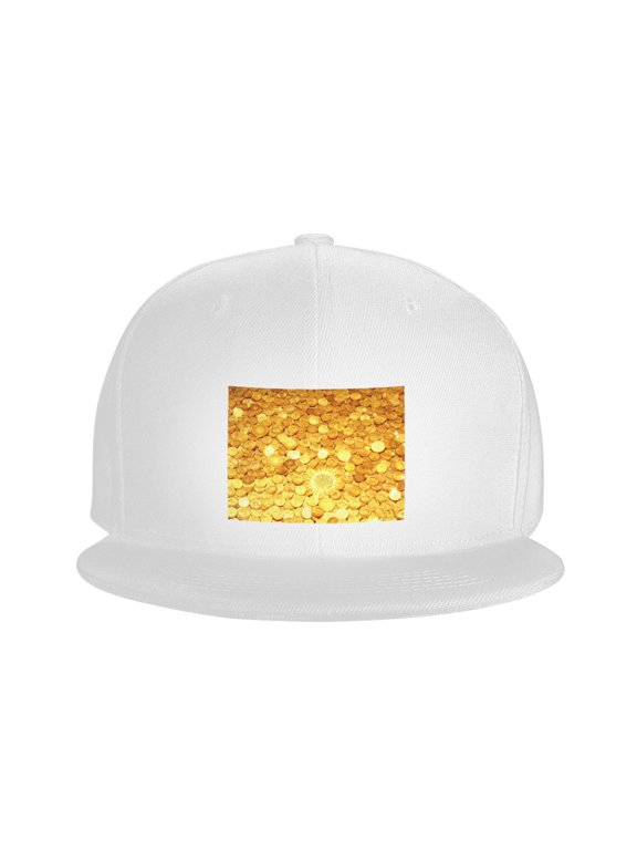 Flat Bill Snapback Hats for Men Women Gold Coins Amazing Hip Hop Style Plain Baseball Cap Black