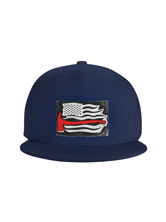 Flat Bill Snapback Hats for Men Women Red Line Flag Firefighter Hip Hop Style Plain Baseball Cap Navy Blue
