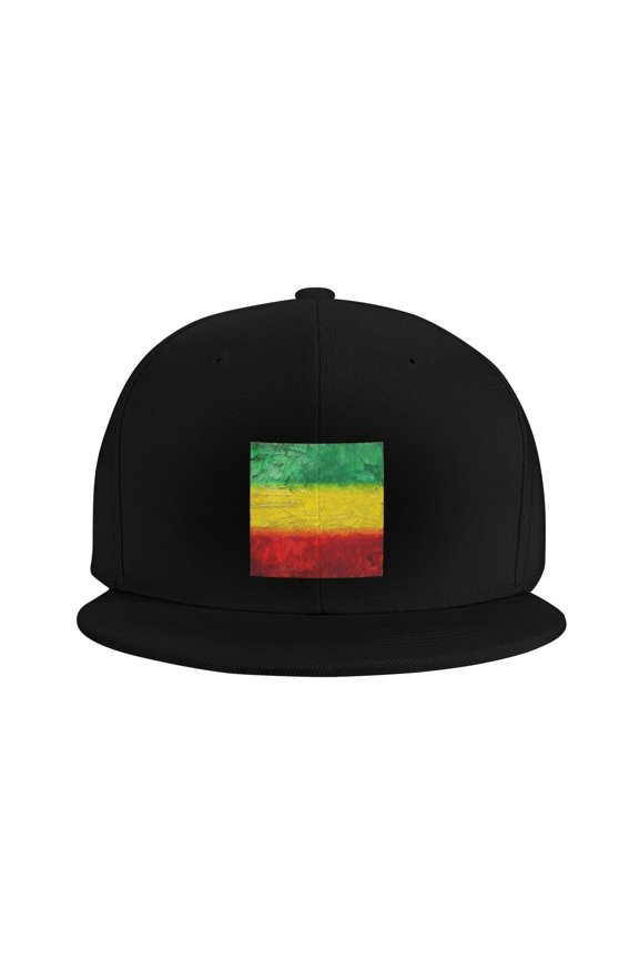 Flat Bill Snapback Hats for Men Women Reggae-Rastafarian-Flag Hip Hop Style Plain Baseball Cap Black