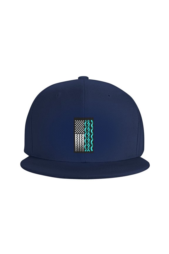 Flat Bill Snapback Hats for Men Women Ribbon Flag Ovarian Cancer Awareness Hip Hop Style Plain Baseball Cap Navy Blue